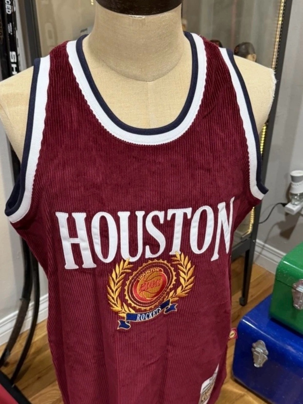 Mitchell  & Ness Hakeem Olajuwon Houston Rockets Corduroy Zip Up Jersey Mens L